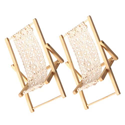 Abaodam 2 Piezas Mini sillón reclinable Juguetes Modelo Mini Silla Miniaturas Muñeca casa sillas Plegables Madera Decoración Micro Paisaje Tumbona en Miniatura Mini Silla de Playa algodón