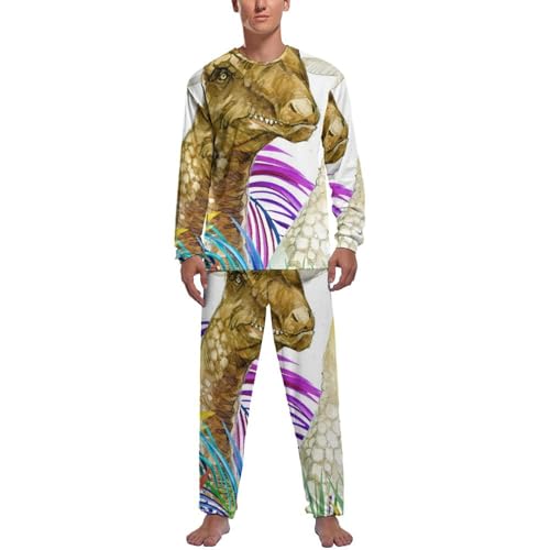 Pyjama homme dinosaure : ensemble haut bas manche longue anti-froid