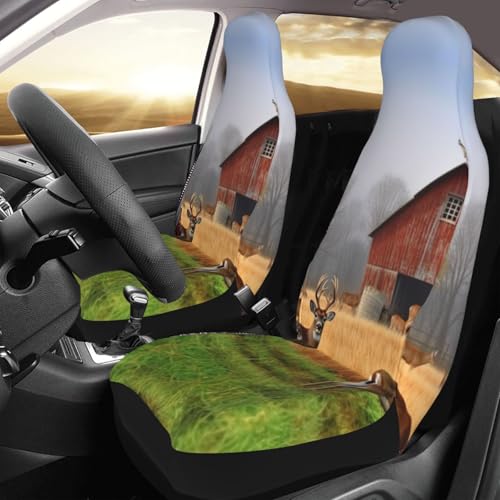 Housse de siège avant de voiture universelle Farm with Deer - Lot de 2 protections noires