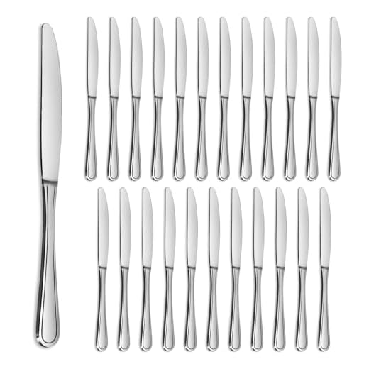 Gifcomda Coltelli da tavola, coltello da burro in acciaio inox 24 pezzi (22,7 cm, 8,94 pollici), coltello da colazione/coltello da burro, ristorante, festa, lavabile in lavastoviglie