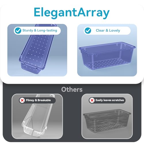 Image of ElegantArray 12 PCS Drawer Organizer Set, 4 Sizes Tool Storage Trays, Clear Plastic Makeup Vanity Organizer and Storage Bins for Stationeries, Multiple Gadgets for Office, Bedroom, Navy Blue