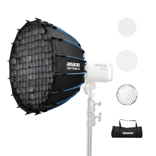 Amaran Light Dome 60, softbox Circular de 16 Lados de 60 cm con diseño de liberación rápida, Montura Bowens para luz Suave Ideal para Retratos, entrevistas y creación de Contenido de Video