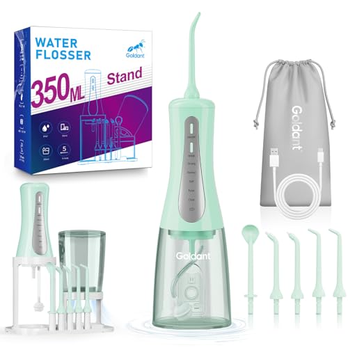 Image of 2026 New 350ML Water Flosser with Drainage & Storage Stand, Keeps Dry & Clean, 5 Modes, 360Nozzle, Cordless Rechargeable, IPX7 Waterproof, Portable for Home & Travel (Green)