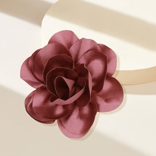 Image of Dainty Satin Fabric Flower Brooches for Women Large Rose Floral Brooch for Party Dance Wedding Banquet Elegant Camellia Fashion Brooch Pin for Women Girl 5.5inch