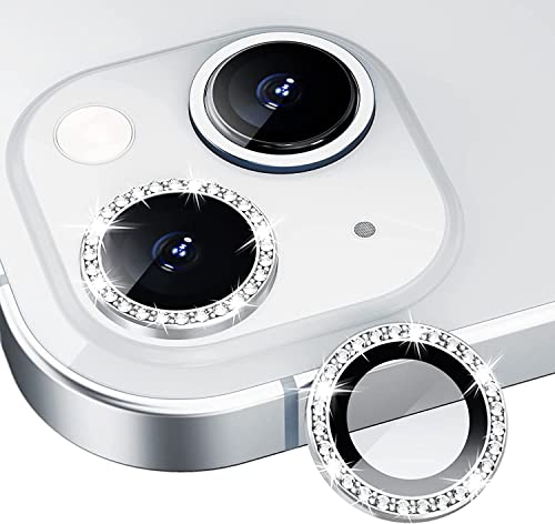 Image of Diamond Camera Lens Protector for iPhone 14 /14 Plus | Metal Ring Lens Guard | Scratch Resistant | HD Clear | Easy Install | Shock & Dust Protection Blue Diamond