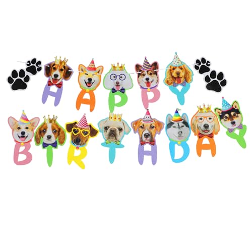 Calkkrer Niedlicher Hund Geburtstag Banner, Decorazioni di torta colorate, Happy Birthday Banner, Decorazione torta cane, Motivi zampa di cane, Accessori festa di compleanno cane