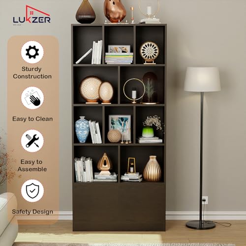 Image of Lukzer Bookshelf & Storage Organizer with Push Latch Doors Cabinet | Modern Engineered Wood Multipurpose Bookcase Display Rack for Home & Office | DIY Assembly (MR-033 /Wenge /157x80x30 cm)