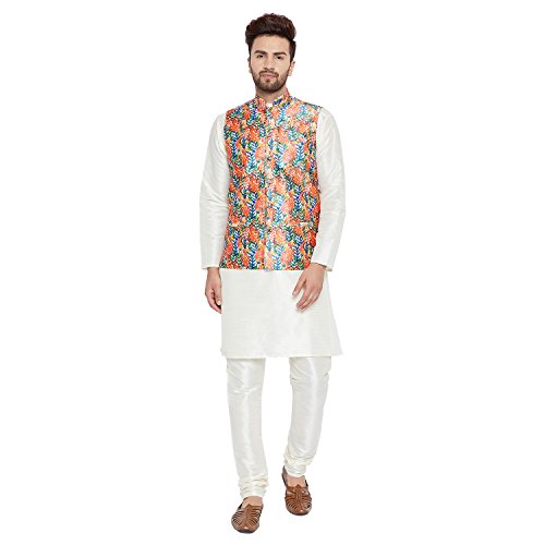 Image of SOJANYA (Since 1958, Men's Silk Blend Grey Kurta Pyjama & Silk Blend Jacket Combo