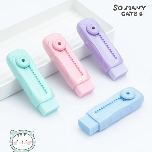 Image of M&G 4 Pcs Cute Erasers for Kids Sliding Retractable Pencil Erasers, Push Pull Design Cute Erasers Stationery Supplies for Kids Back to School Supplies for Office