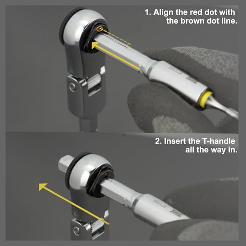 Image of 711L EDC Flex Head Ratchet Wrench with T-Handle, 1 /4 Inch Mini Ratchet Tool with Socket Extension and Keyring Hole for Everyday Carry