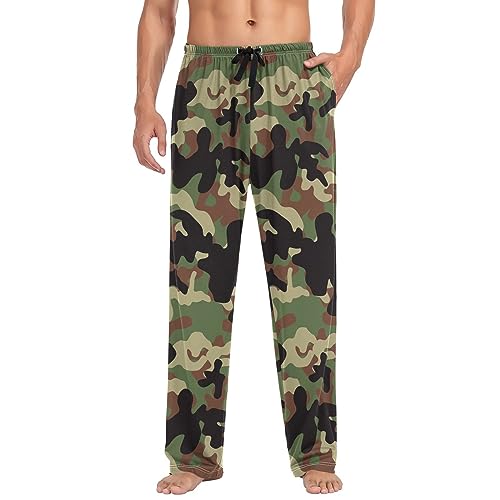 Green Camo Woodland Camouflage Pajama Pants for Men, Men's Separate Bottoms Sleep Pant Lounge Pants4