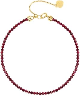 bracelet women gold 585 2mm large natural garnet beads, 585 gold bracelet for girlfriend 16 5cm | 14K Yellow Gold | Trendy Fashion Cocktail Jewelry