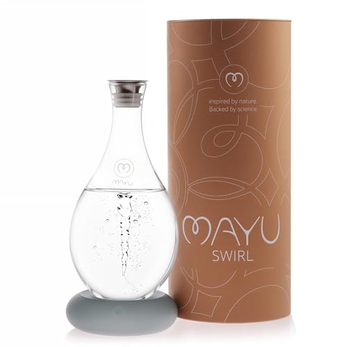 MAYU-Swirl-Carafe-Hand-Blown-GlassEnhances-Oxygenation-Taste-Creates-Structured-Water-wNatural-Swirl-BPA-Free-Lid-Ideal-as-Bedside-Carafe-Filter-Pitcher-Alternative-51-oz-Dolomite-Base