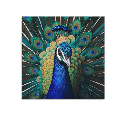 Toile murale abstraite paon bleu grand format pour décorer la chambre