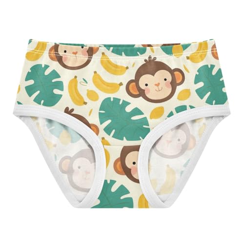 Wusikd Cute Monkey Girls' Underwear Cotton Banana Leaves Girls Briefs Soft Toddler Underwear 2T