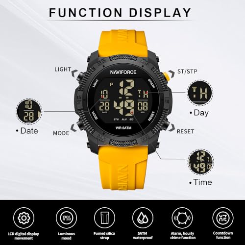 Image of NAVIFORCE Men Sports Waterproof Digital Watches with Stopwatch Alarm Countdown Rubber Strap Wristwatch for Women