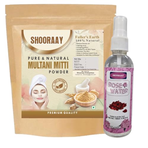 Image of Natural Multani Mitti Powder For Face Pack And Hair Pack for All Skin Type With 100ml Rose Water (Multani Mitti Powder 200gm)