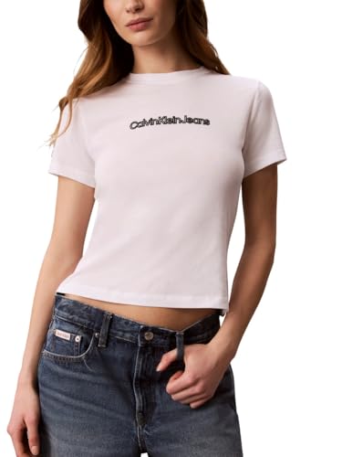 Calvin Klein Women's Slim Fit Cotton Modal Monogram Tee Bright White