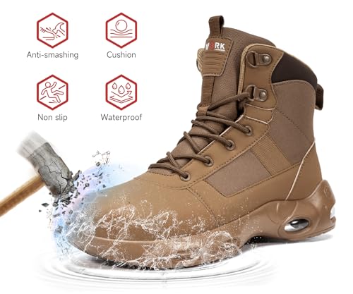 Image of LARNMERN Steel Toe Boot Men Non Slip Work Shoe Rainproof Safety Toe Sneaker Side Zipper Industrail Boot High Top Tactical Shoe
