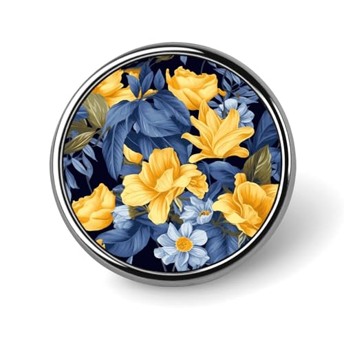 Broche ronde haut de gamme bleue à motif fleuri jaune durable
