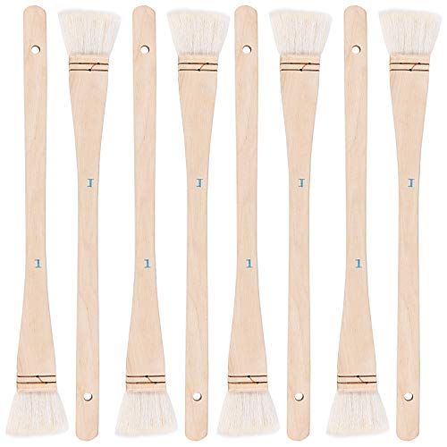 ZEONHEI 8 PCS 1 Inch Flat Hake Brushes, Soft Goat Hair Brush and Hake Paint Brush with Solid Wooden Handle, Hake Brush Set for Watercolor Pottery Painting Arts