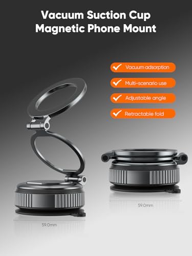 Image of CableCreation 360 Rotating Magnetic Car Phone Holder - N52 Vacuum Suction Cup Mount,Adjustable Suction Cup Cell Phone Mount, Waterproof Multi-Surface Sticky Stand for MagSafe iPhones & Android