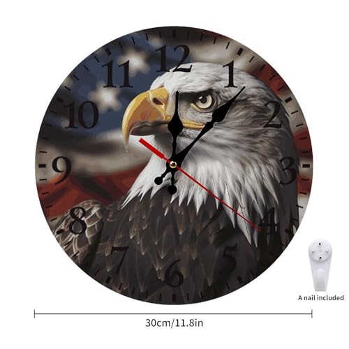 Horloge murale ronde aigle et drapeau 30 cm noir pour chambre