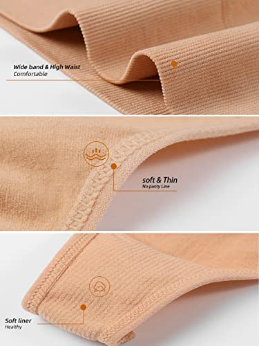 Finetoo 4 Pack High Waist Thongs For Women Breathable Underwear Soft Stretchy Nylon Spandex No Side Seam Panties(L) #TOP4