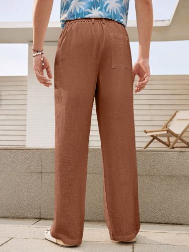 Image of GRECIILOOKS Men's Linen Trousers | Loose Fit Linen-Cotton Casual Pants for Men | Relaxed Office Wear Formal Trousers for Men | Stylish Beige & Pants