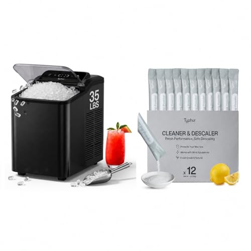Image of Typhur Fast Nugget Ice Maker Black Stainless Steel + Typhur Ice Maker Cleaner and Descaler 12 Packs