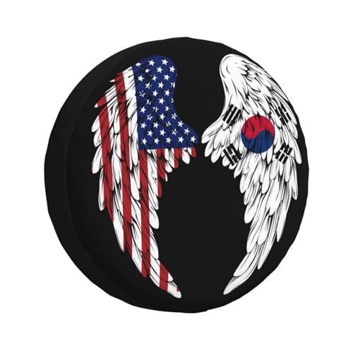 Image of South Korea Korean Flag America Flag Angel Wings Spare Tire Cover for Rv Trailer, Weatherproof Leather Wheel Cover Fit for Wrangler Rv SUV Truck Travel Trailer(17 Inch)