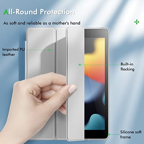 Infiland Case Compatible With Ipad 9Th /8Th /7Th Generation Case(2021/2020/2019),【Ultra-Clear Back & Pu Leather Cover】【6 Ft Drop Protection】 Ipad 10.2 Inch With Ipencil Holder-Clear Silver #TOP6