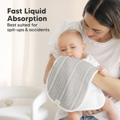 Image of Organic Burp Cloths Baby Boy & Girl - 5-Pack Super Absorbent Cotton Burping Cloths for Babies, Soft & Plush Newborn Spit Up Rags, Infant Towels for Milk Spit Up, Unisex, Large 21 inch x 10 inch (Countryside)