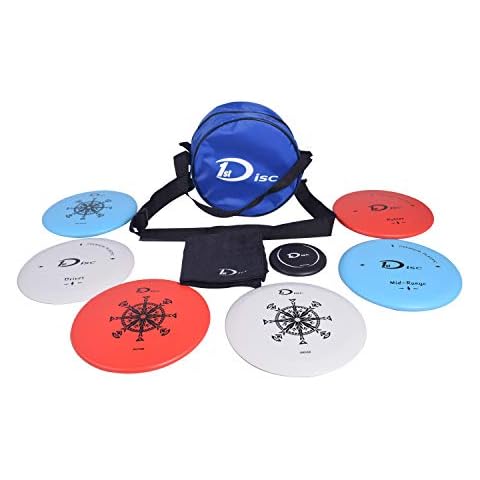 Starter Disc Golf Set - Golf Discs Set - Includes Blue 1 x Starter Disc Golf Bag, 2 x Fairway Driver, 2 x Midrange Disc, 2 x Putt & Approach Cover