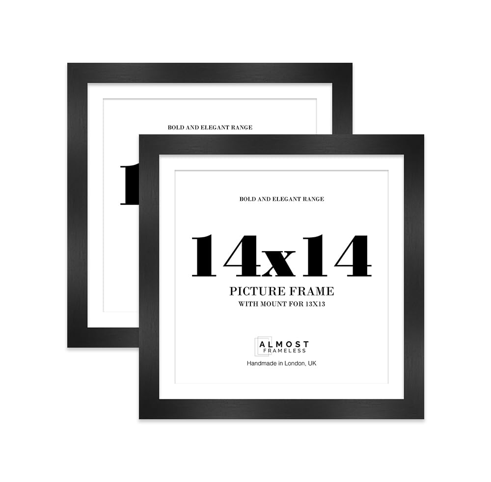 14x14 Black Square Frame With Mount for 13x13 Pictures 28mm Edge Frame Display with Wall Hooks, 2 Pack