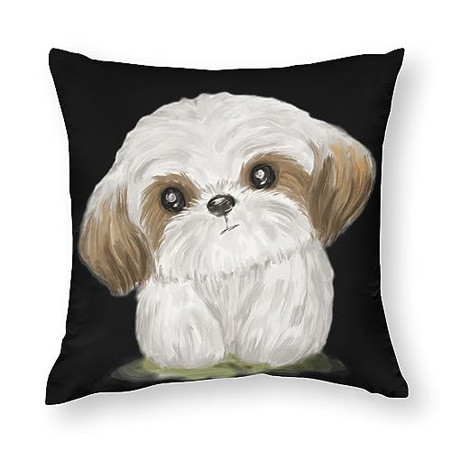 VACSAX クッションカバー 45x45cm 萌え シーズー 犬 可愛い おしゃれ インテリア 部屋飾り 抱き枕カバー モダン 家庭装飾 椅子 車内 ベッド ソファー用 ソファ背当て 座布団カバー ピロケース