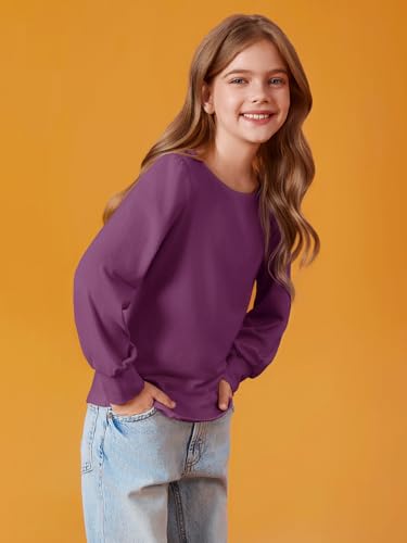 Image of Haloumoning Girls Puff Long Sleeve Shirts Fall Tops 5-14Y | Casual,Solid Color,Crewneck, Soft, Tunic Tops Blouse,Kids Long Sleeve T Shirt,,Fashion Clothes