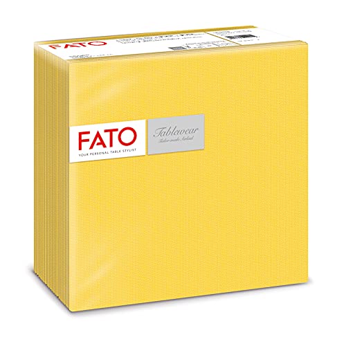 Fato - Serviettes en Papier Sec Airlaid, Effet tissu, Lot de 50 Serviettes, Taille 40x40 Pliées en 4, Couleur Jaune