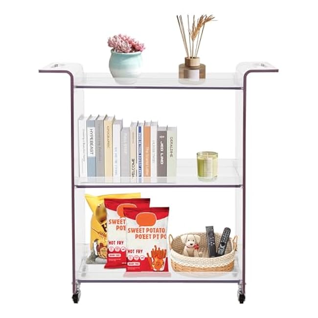 3-Tier Clear PC Rolling Cart with Lockable Wheels - 66 Lbs Capacity, Compact Kitchen & Bar Utility Cart, 28x11.8x28.7 Inches-gTYdBJIX