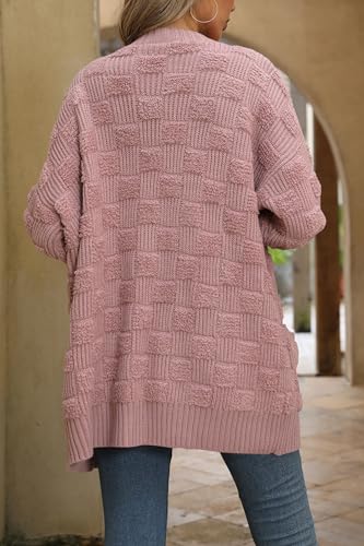 Image of Cakulo Womens Oversized Fall Checkered Cardigan Sweaters 2024 Trendy Open Front Chunky Cardigans Knit Sweater Coats