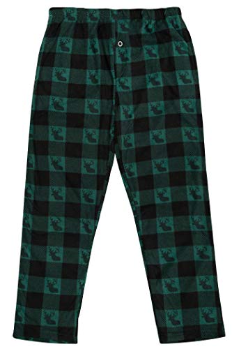 North 15 Boy's Super Soft, Buffalo Plaid with Deer Head, Polar Fleece Lounge Pants-1233B-Green-10-12