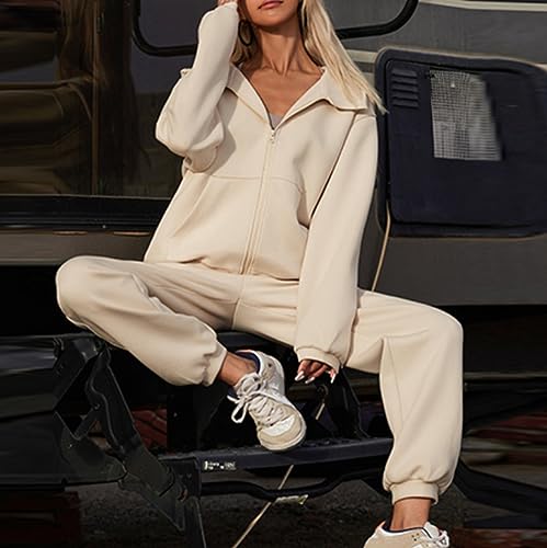 Conjunto feminino de 2 peças, conjunto de moletom com capuz e zíper e calça de moletom, para viagem,