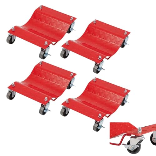 PrecisionAuto Wheel Dolly with 6000 Lbs Capacity, 360° Swivel & Locking Casters, Diamond Tread Plate for Enhanced Grip, Easy Assembly, Compatible with Cars, Trucks, and RVs, Red