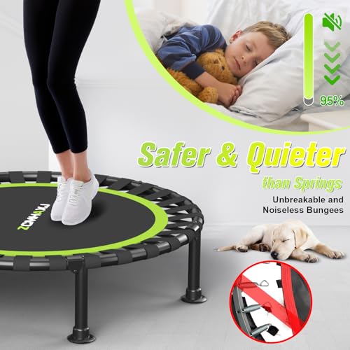 ZCMHAXJ Klappbares Trampolin Indoor, Ø101.6cm Trampolin Klein mit Bungees, 204kg Tragkraft mit U-förmigem höhenverstellbaren Haltegriff, Mini Trampolin Kinder & Erwachsene