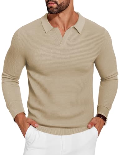 COOFANDY Men's Knit Polo V-Neck Sweater