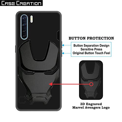 Image of COVERLY Official 3D Smooth Feel Avengers Logo Mask Soft Rugged Grip TPU Silicone Iron Man Engraved Cartoon Movie Engraved Silicone Rubber Matte Strong Back Cover for Realme X2 (6.53 inch) - Black