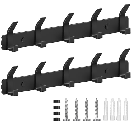 TENXSNUG Kleiderhaken Wand Garderobenleiste, 2 Stück Hakenleiste Garderobe Garderobenhaken Wandhaken mit 5 Haken, Wandgarderobe Gaderobenhakenleiste Jackenhalter für Küche und Schlafzimmer, Schwarz