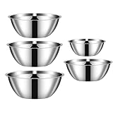 [5 packs]Thicker Stainless Stleel Flat Bottom Mixing Bowls, Nesting Mixing Bowls for Space Saving St