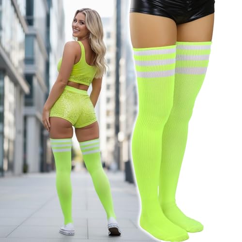 Image of ToBeInStyle Women's Heavyweight Knit Thigh High Long Socks w /Contrast 3 Stripe Top Band