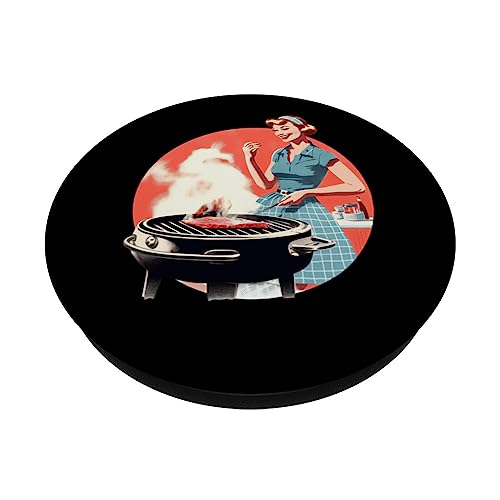 Housewife grilling - fiftees retro design - grillqueen PopSockets Swappable PopGrip, Black - Image 2